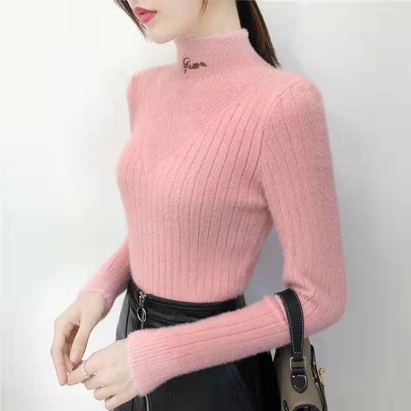 Autumn and Winter Mohair Sweater Short Slim-fit Inner Top Half High Collar Fashion Women's Bottoming Shirt