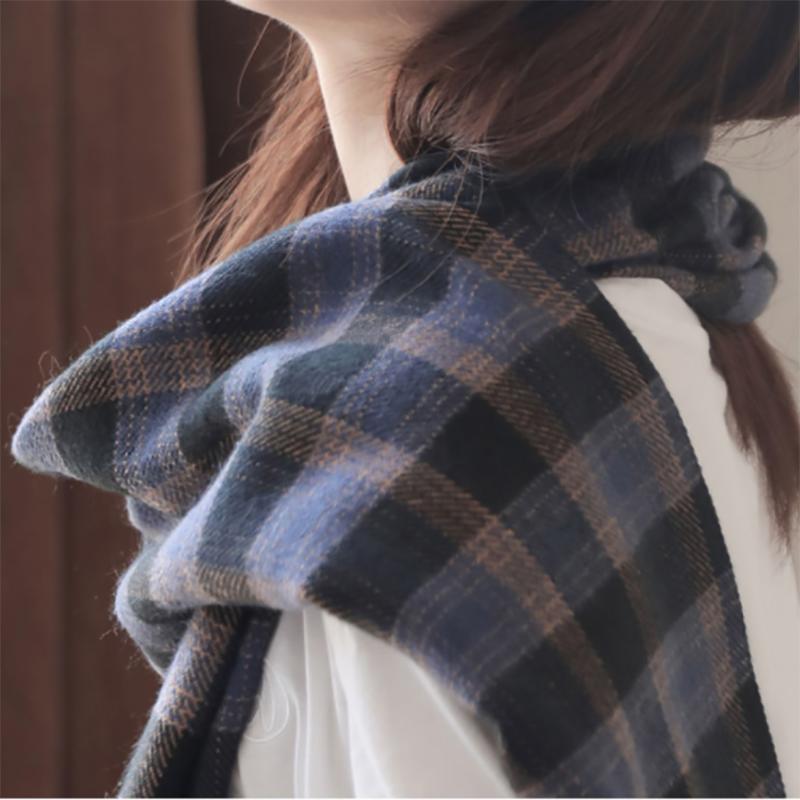 Plaid Scarf Women's Winter Korean Style Wild Japanese Autumn and Winter Imitation Cashmere Warm Tassel Scarf