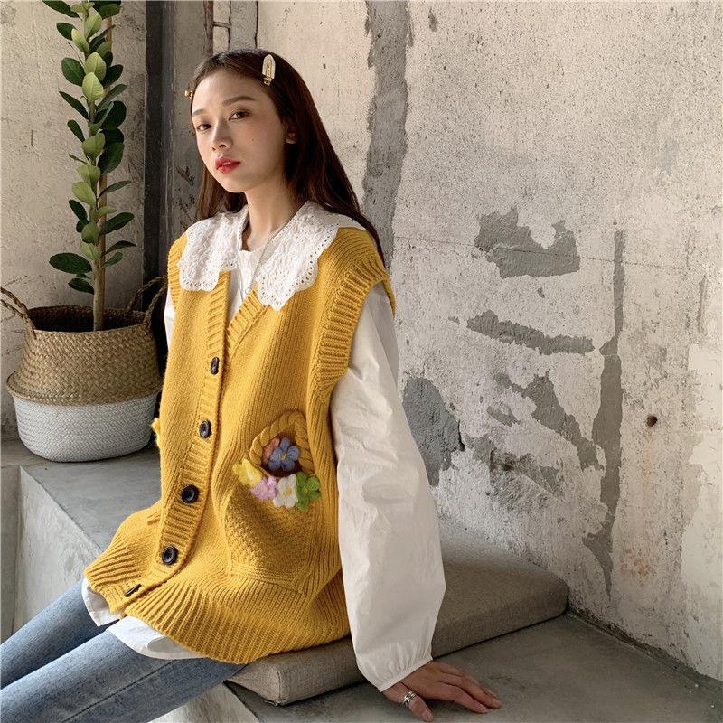 One-piece All-match Cardigan Knitted Vest Sweater Loose Casual Sweet Style Sleeveless Sweater Jacket Women's Thin Sweater Top