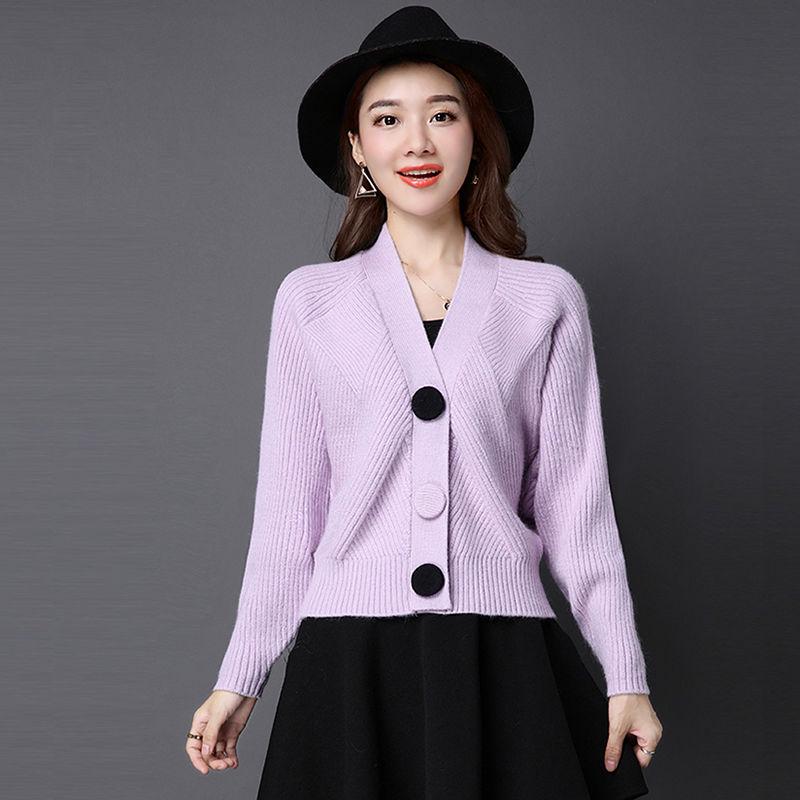 Spring and Autumn Short Knit Cardigan Long Sleeve V-neck Bat Shirt Long Sleeve Button Sweater Jacket