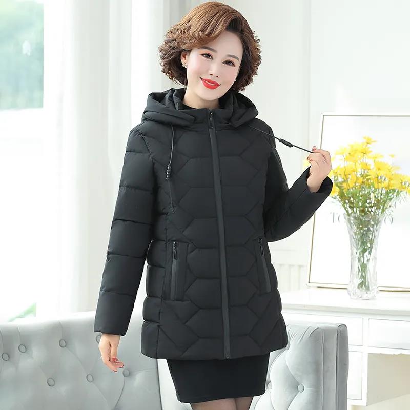 Winter Down Cotton Jacket Fashion Hooded Mid-length Jacket Thick Warm Cotton Jacket Suitable for Middle-aged Women