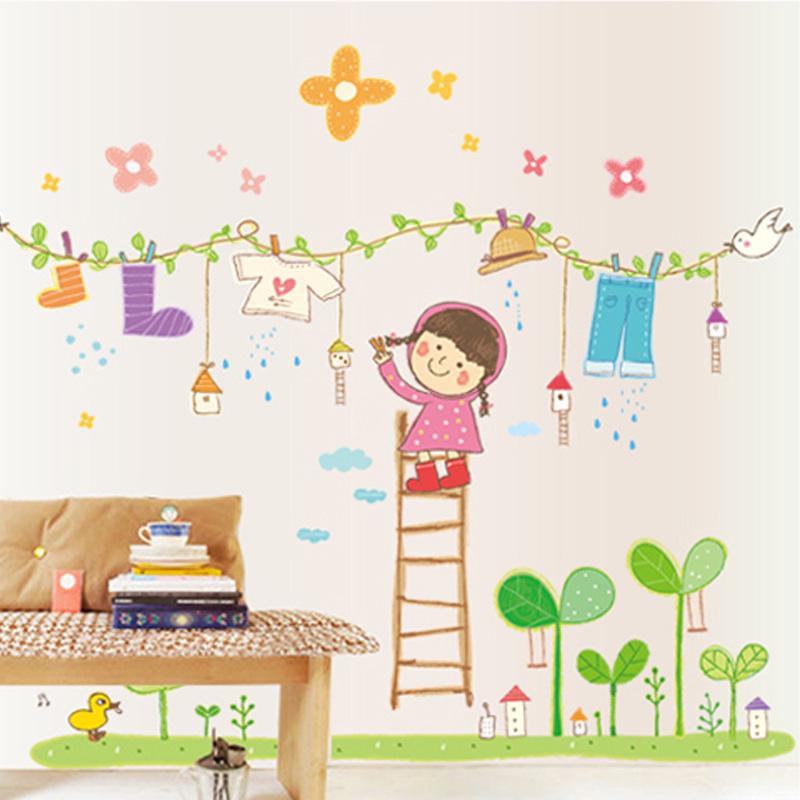 Clothes girl fifth generation removable wall stickers PVC transparent film kindergarten wallpaper