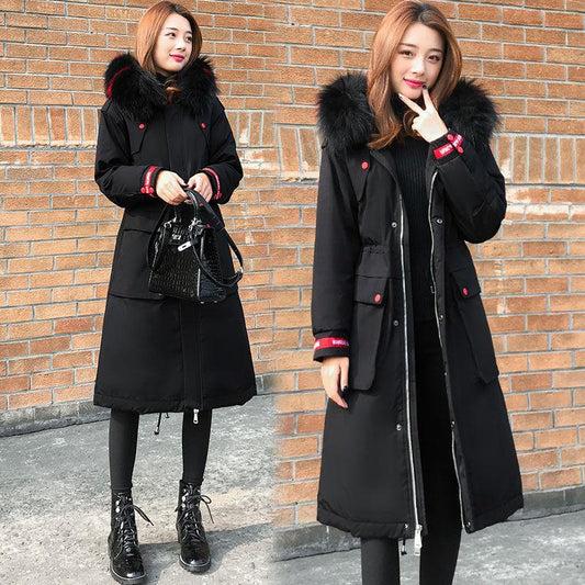 Large Fur Collar Down Padded Jacket Women's Mid-length Winter Padded Coat Thicker Overcoming Coat Over The Knee Padded Jacket