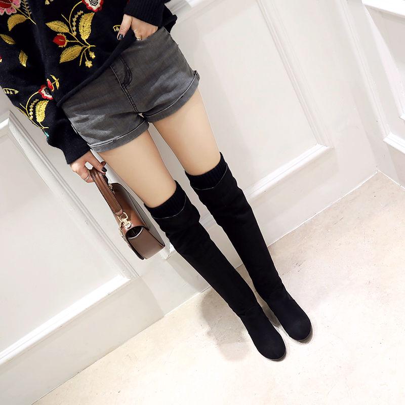 Over-the-knee High Boots Female High-rise Boots Elastic Stretch Boots Winter Plush Boots Botas 34-43