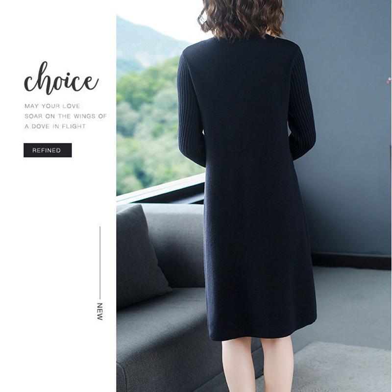 Autumn and Winter Loose Plus Size Dress Thick Mid-length Knitted Base Skirt Fashion All-match Female Sweater Dress