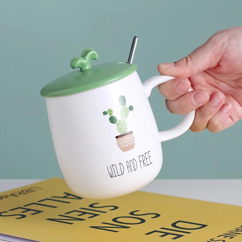 Creative Super Cute Cartoon Student Ceramic Cup Water Cup Cute Household Men and Women Mark Cup Milk Cup with Lid Spoon