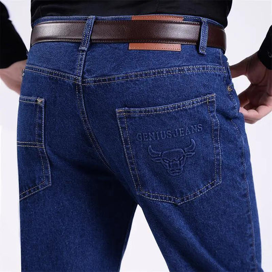 Autumn Straight Jeans Thick Loose Casual Pants High Waist Wear-resistant Trousers Suitable for Young and Middle-aged Men