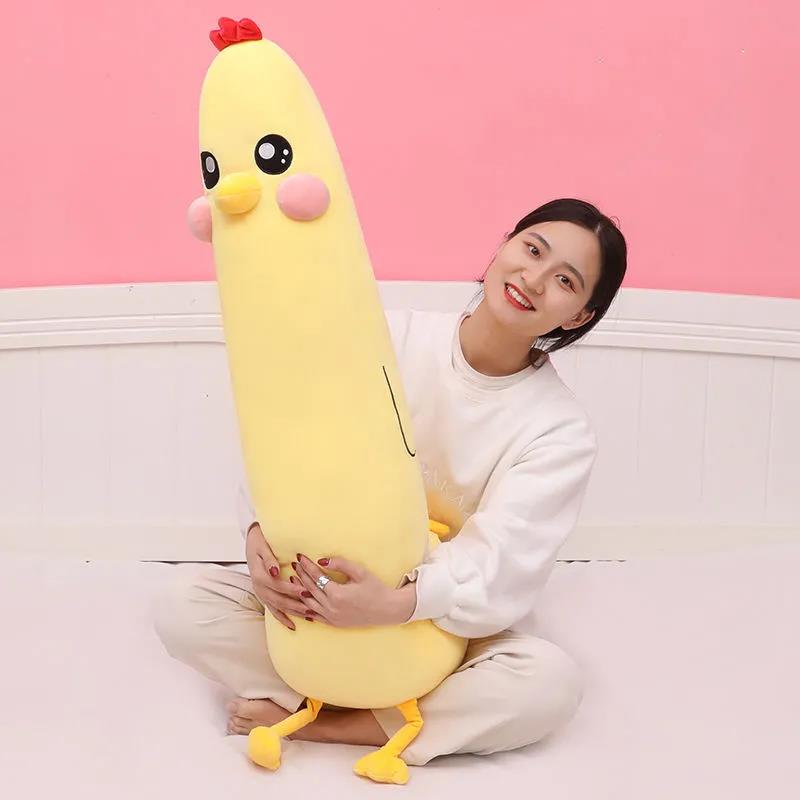 Lovely Little Yellow Chicken Plush Doll Bed Long Pillow Sleeping Doll Cute Soft Children Plush Toys Birthday Gift