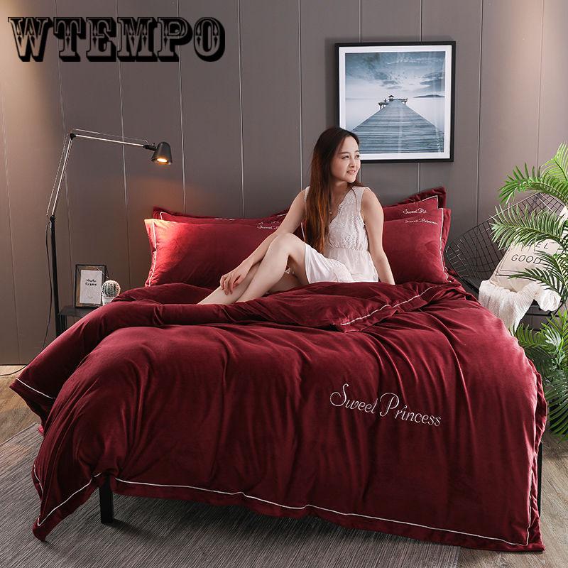 Thick Warm Flannel 4pcs Winter Coral Fleece Double-sided Baby Cashmere Crystal Quilt Cover