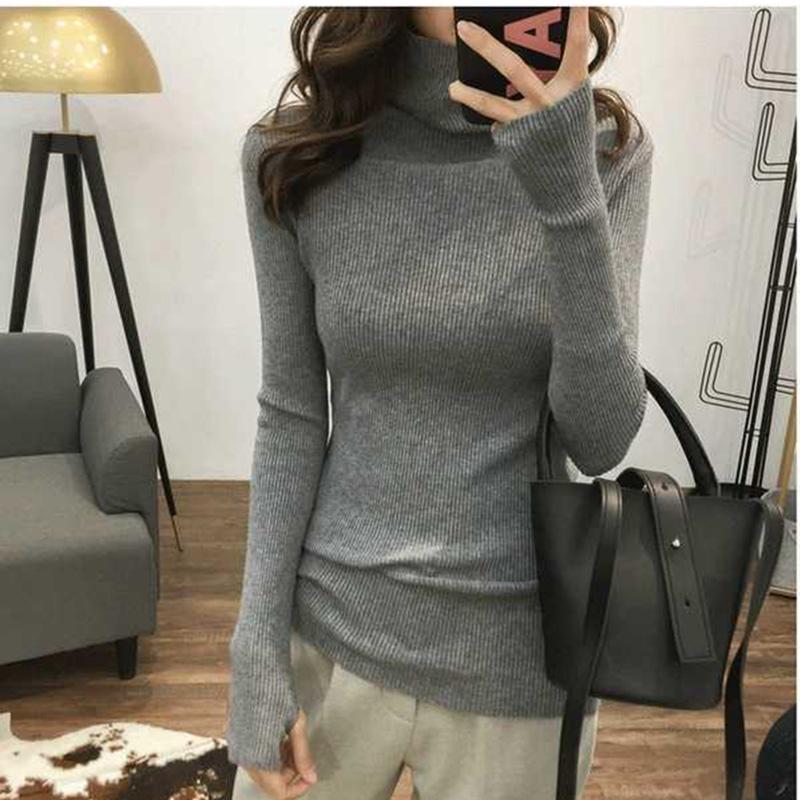 Autumn and Winter High-necked Tops Slim Free-neck Casual Sweater Women's Long-sleeved Pullover Bottoming Sweater Slim All-match Outer Wear