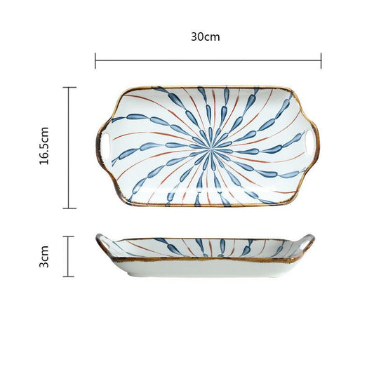 Tableware Bowl Plate Underglaze Ceramic Bowl Household Creative Rice Bowl Soup Bowl Noodle Bowl Fish Plate Rectangular Plate