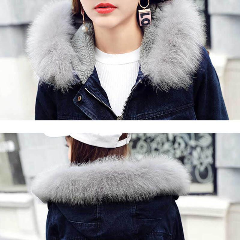 Winter Coat Women's Mid-length Loose and Thick Plus Velvet Lamb Wool Cotton Jacket Denim Jacket Cotton Jacket