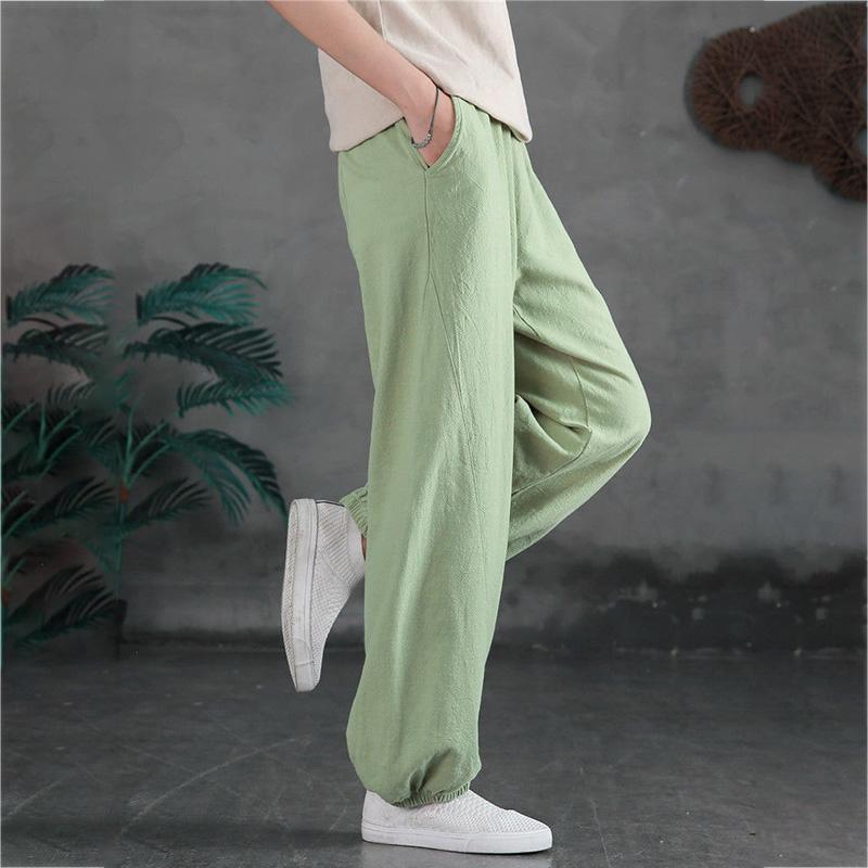 WTEMPO Cotton Linen Retro Lantern Pants women Spring and Summer Loose Solid Color Casual Trousers