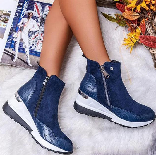 Winter Women Wedge Ankle Boots Casual Comfortable Zipper Sneakers Waterproof High Top Shoes