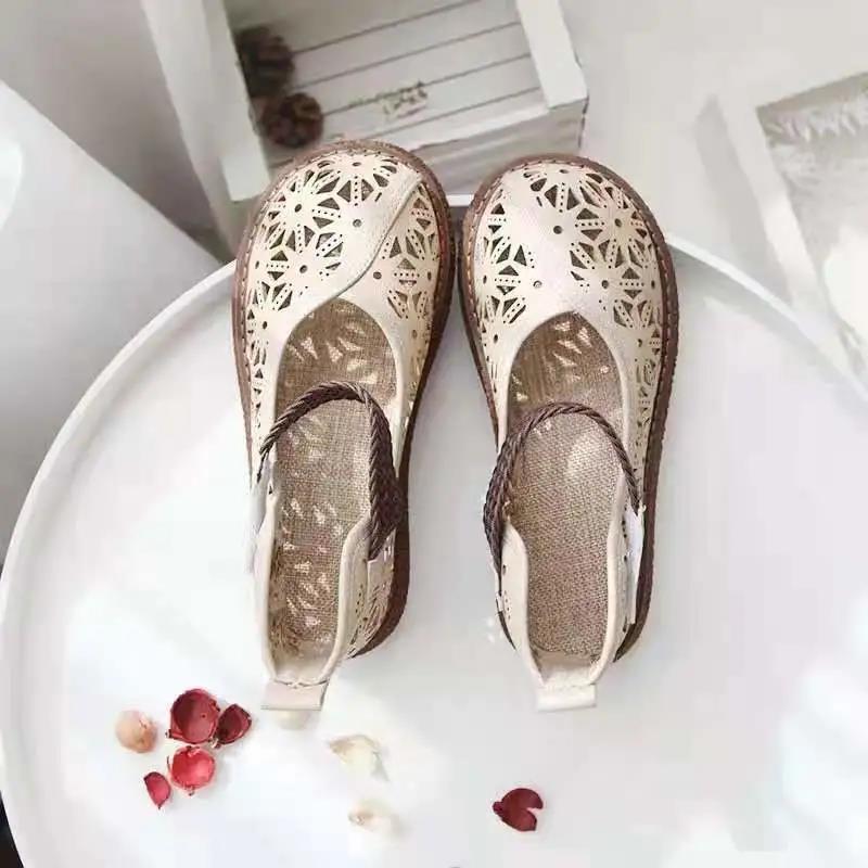 Summer Cotton and Linen Comfortable All-match Doll Shoes Literary Retro Hollow Baotou Thick-soled Big-toed Shoes Sandals