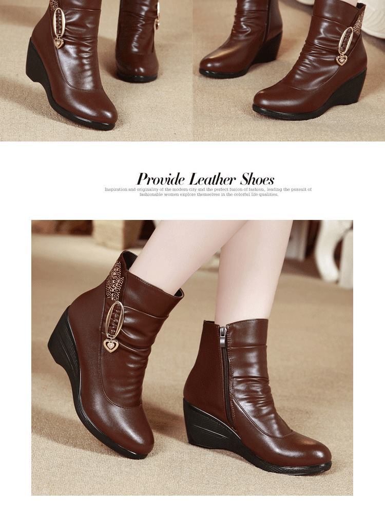 Winter Mother's Cotton Shoes Short Boots Non-slip Ladies Plus Velvet To Keep Warm Middle-heeled Middle-aged and Elderly Women's Shoes