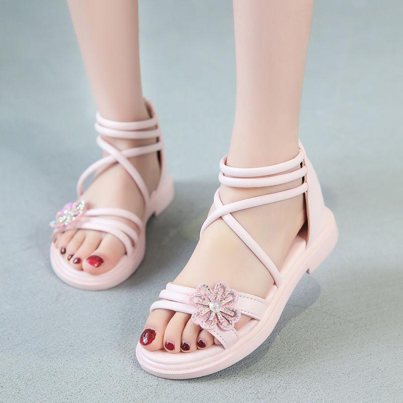 Summer Girls' Shoes Children's Fashion Leather Sandals  Children's Soft-soled Bow Princess Shoes  Student Beach Shoes