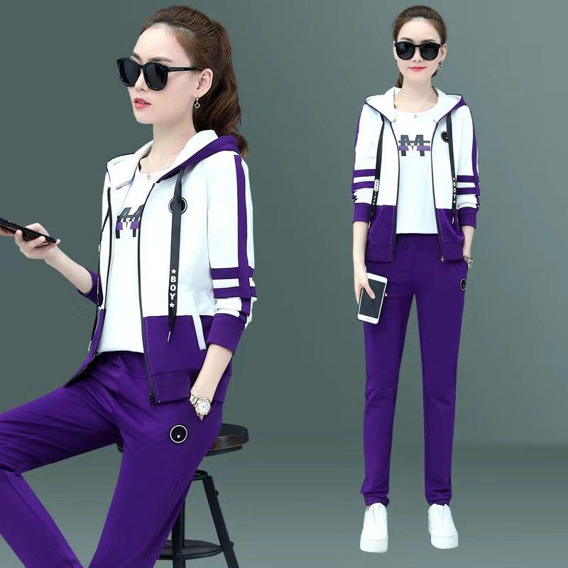 Large Size Spring And Autumn Women's 2pcs Set Wild Long Sleeve Casual Sweatshirt Set