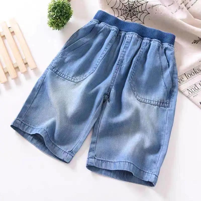 Boys Jean Shorts Summer Solid Embroidery Lattice Kids Denim Shorts For Teen Boys 4-15 Years Wear