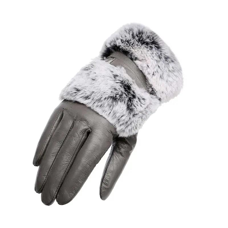 High Quality Ladies Goat Leather Gloves Spring Autumn Driving Mittens Plus Cashmere Warm Cycling Leather Gloves Windproof Thermal Gloves