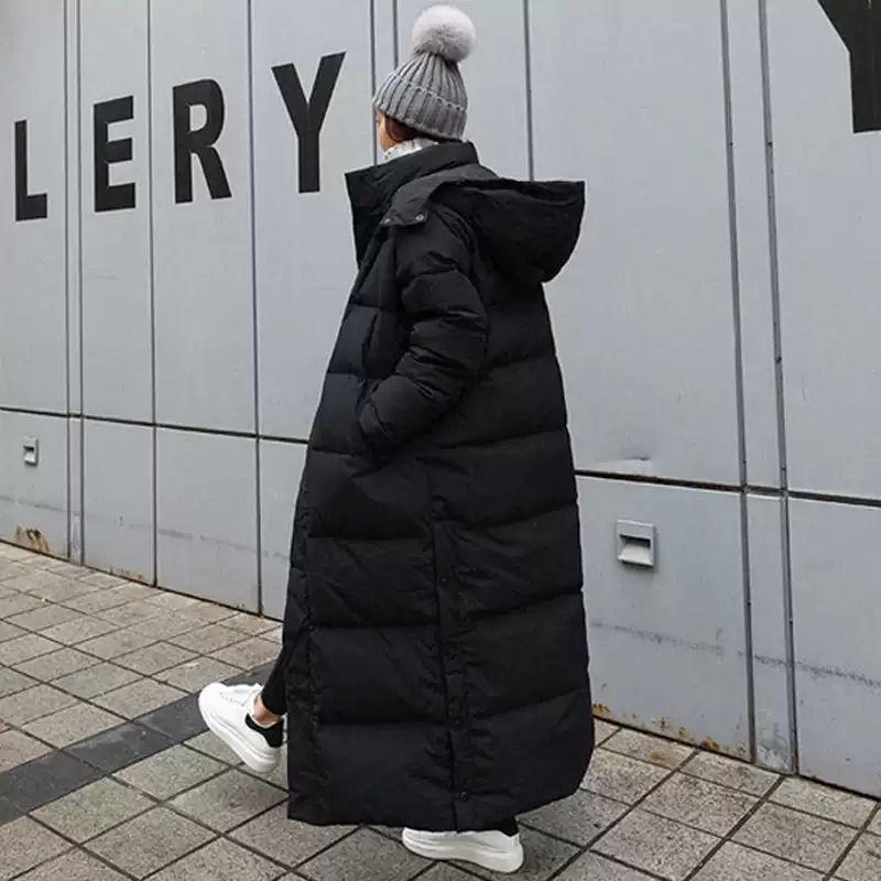 Women's Super Long Hooded Stand-collar Slim Padded Jacket Women's Long Knee-to-ankle Padded Jacket Winter Thick Black Jacket Women