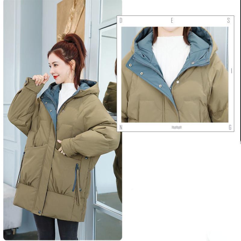 Women's Mid-length Down Jacket Winter Korean Loose Cotton Clothes Casual Hooded Padded Jacket