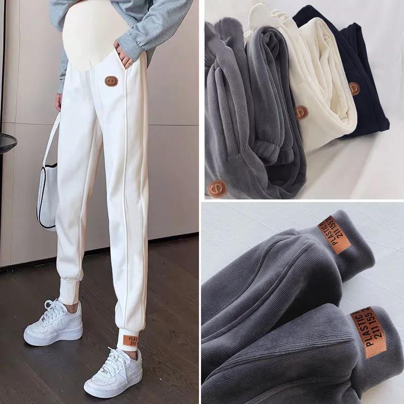 Pregnant Women's Trousers, Sports Loose, Outer Wear, Spring and Autumn, Thin, All-match Straight Autumn and Winter Plus Velvet Thick Casual Pants