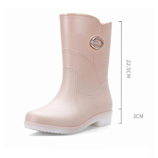 Fashion Mid-tube Rain Boots Women's Short Tube Water Shoes Rain Boots Waterproof Overshoes Non-slip Plastic Shoes