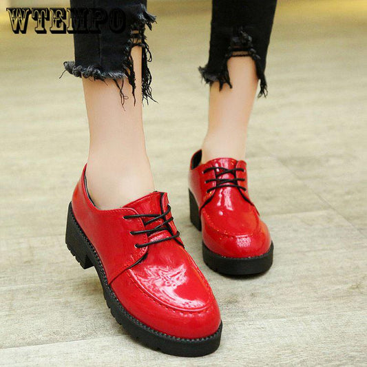 Women Platform Oxfords Flats Shoes Patent Leather Lace Up Female Footwear Shoes for women Creepers