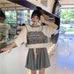 Women Summer T-shirt Skirt Suit Vintage Short Sleeve Letter Printed T-shirt Slim Pleated Short Skirt Two Pieces Set