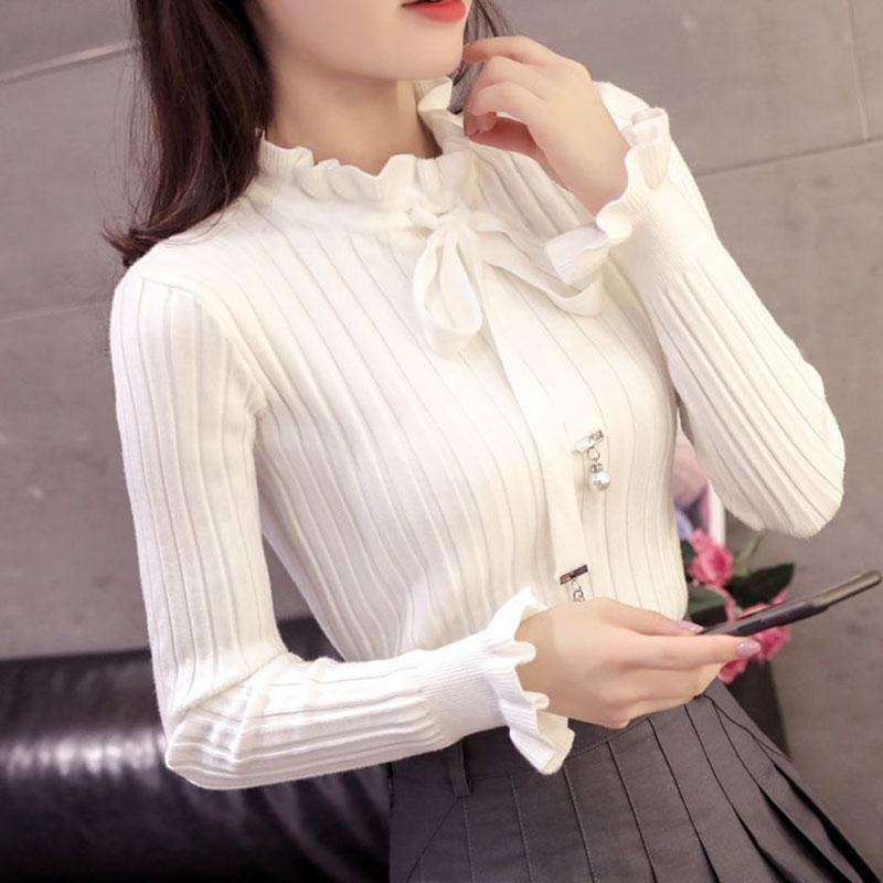 Autumn and Winter Pullover Korean Long-sleeved Slim Tops Simple Slim Young Women's Bottoming Shirt