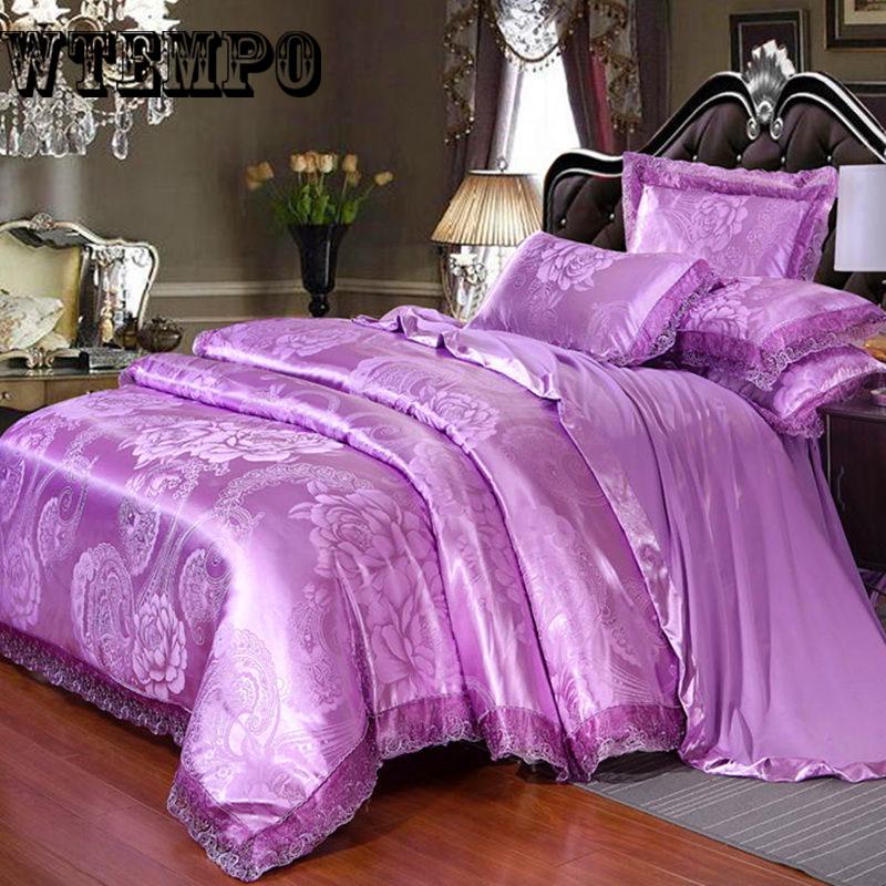 Luxury Silk Jacquard Bedding Set King Queen Size Bed Spread Duvet Cover Flat Sheet Set Pillow