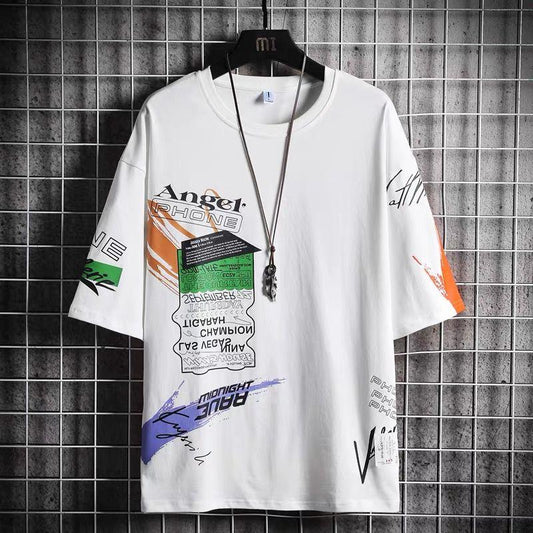 Summer Print T-shirt Men's Short-sleeved Trend Graffiti Pattern Five-point Sleeve Loose T-shirt