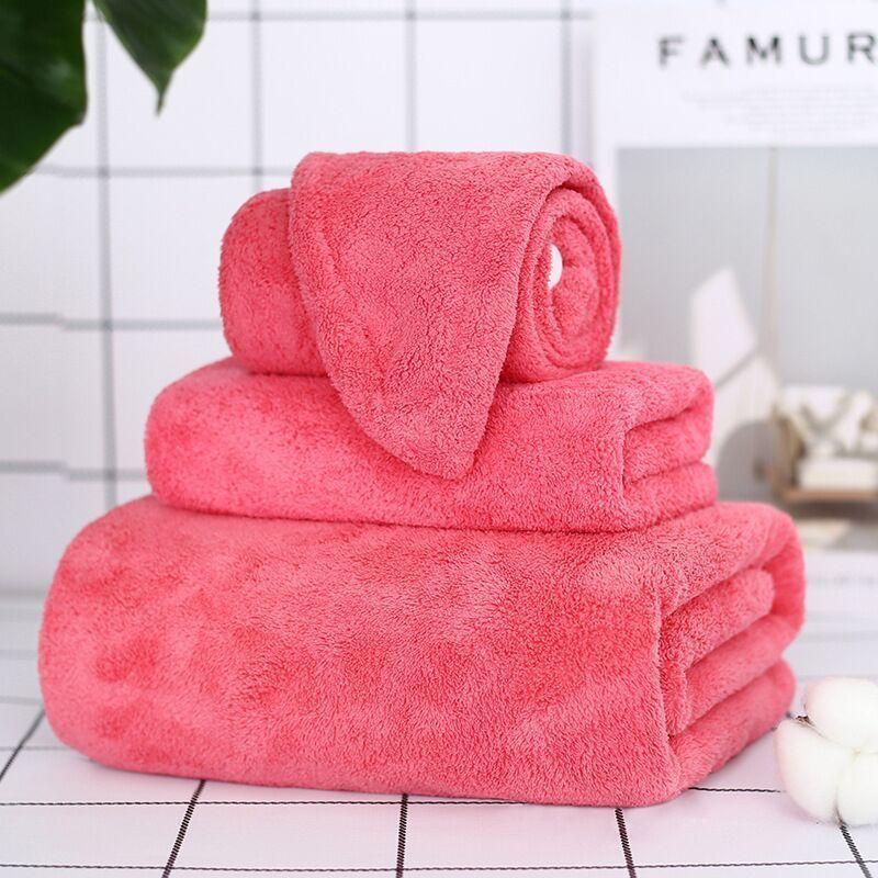 Household Towel Set Adult Absorbent Bath Towel Three-piece Shower Cap Thick and Soft Not Easy To Shed Hair Household Hair Dryer Cap Bath Towel Female