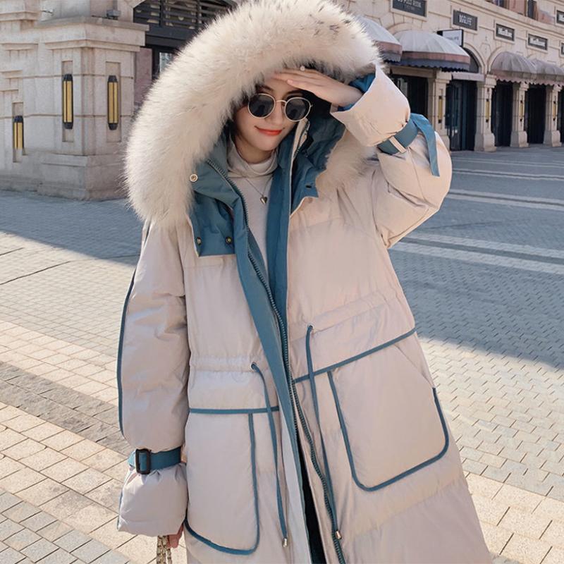 Women's Mid-length Down Jacket Winter Korean Loose Cotton Clothes Casual Hooded Padded Jacket Quilted Jacket