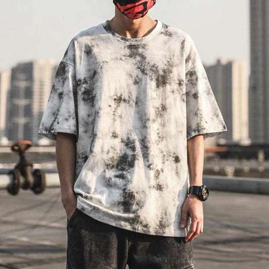 Summer New Style Tie-dye Gradient Loose Half-sleeved Half-sleeved Shirt T-shirt for Male and Female Students