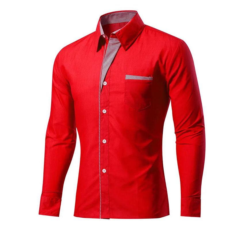 Cotton Shirt Men Tees Slim T-shirts Solid Color Button Up Overshirt Stretch Undies Casual Long Sleeve Cardigan Korean Clothes