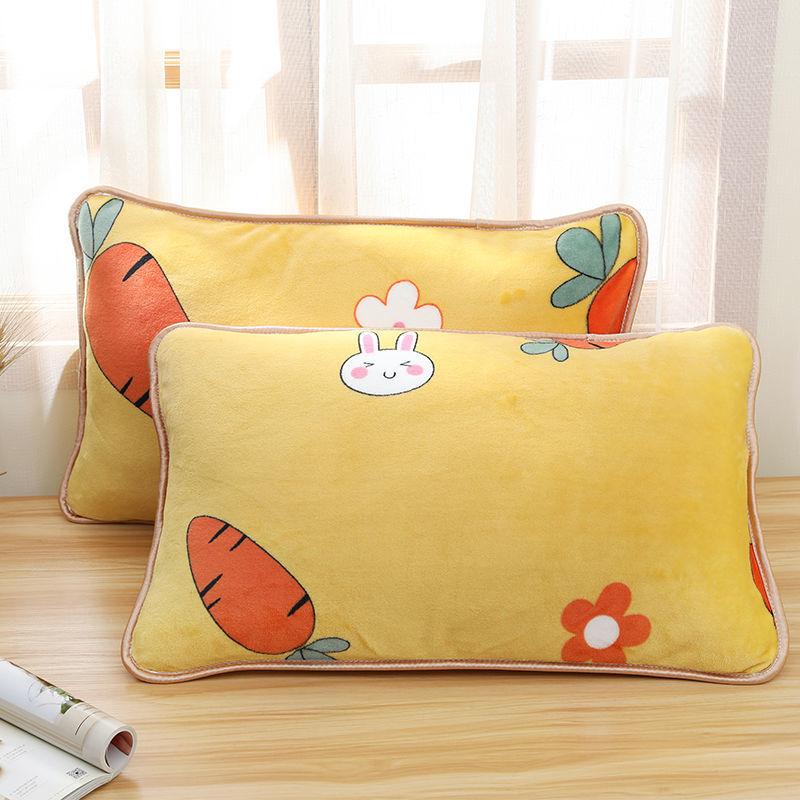 Coral Velvet Pillowcase Flannel Pillow Cover Winter Thicken A Pair of Pure Color Zipper Pillowcases 48*74cm