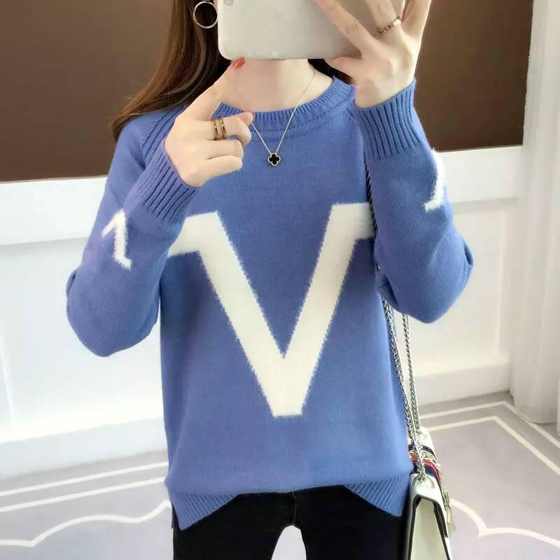 Thicken Sweater Female Autumn and Winter High Collar Loose Printed Sweater Long Sleeve Warm