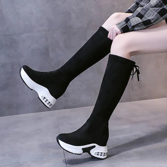 Over-the-knee Boots, Women's Inner Heightening Elastic Socks Shoes Long Tube Wild Thin High Tube Socks Heel Height 6cm