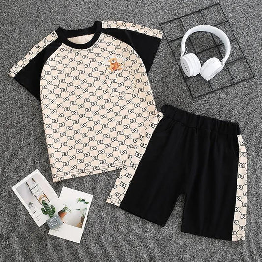 Two-piece Suit Children's Suit Boys and Girls Summer Short-sleeved Shorts Suit Middle and Small Children's T-shirt Casual Sports