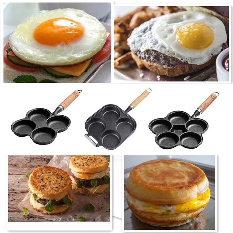 4/6 Holes Omelet Pan for Burger Eggs Ham PanCake Maker Frying Pans Non-stick No Oil Smoke Breakfast Cooking Pot