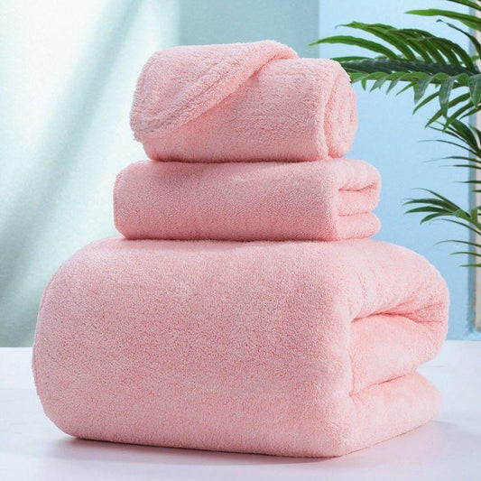 Household Towel Set Adult Absorbent Bath Towel Three-piece Shower Cap Thick and Soft Not Easy To Shed Hair Household Hair Dryer Cap Bath Towel Female