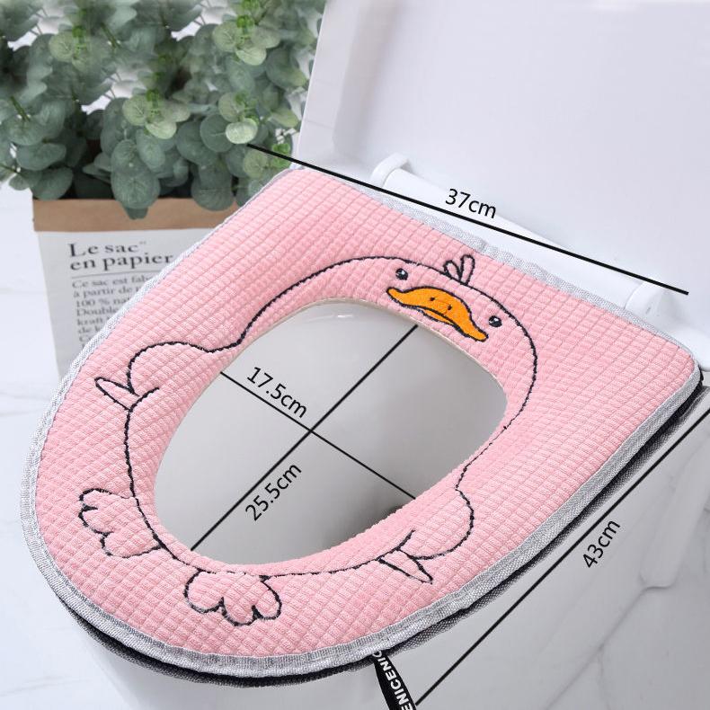 Winter Toilet Seat Covers Thick Fleece Warm Toilet Seat Cushion Washable Toilet Seat Mat Cartoon Duck Cute Soft Lavatory Pad Handle Pink Yellow