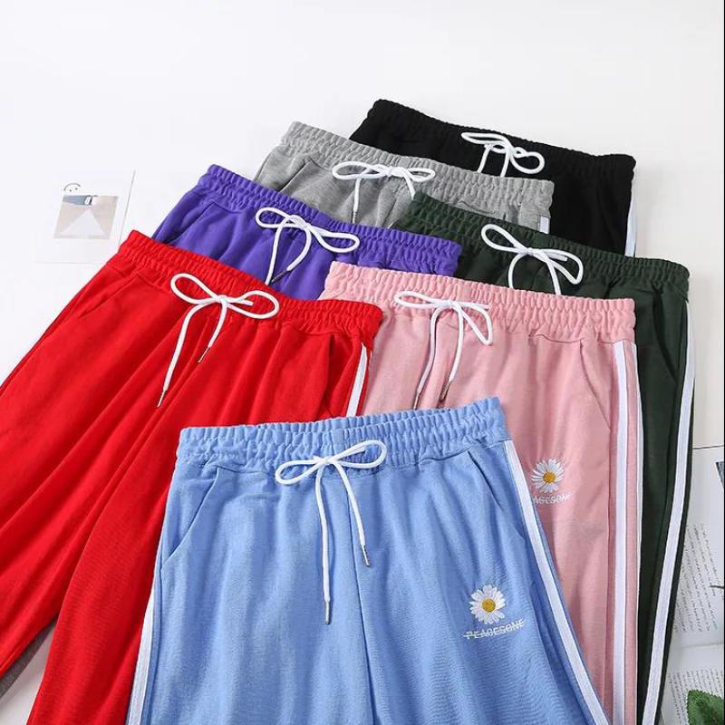 All-match Slim Slimming Simple Sports Pants Female Students Loose Nine-point Daisy Beam Thin Section