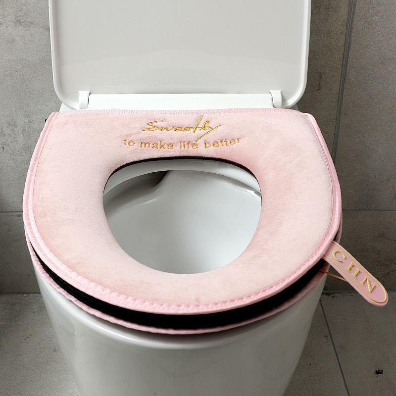 Household Plush Toilet Seat Four Seasons Universal Toilet Cover Bathroom Toilet Waterproof Zipper Toilet Cover