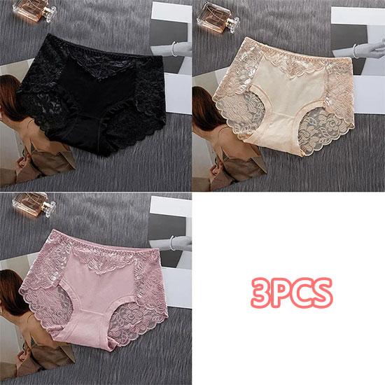 3PCS Women's Panties Sexy Lace Mid-waist Transparent Seamless Underwear Hip-lifting Thin Section Mid-low Waist Briefs