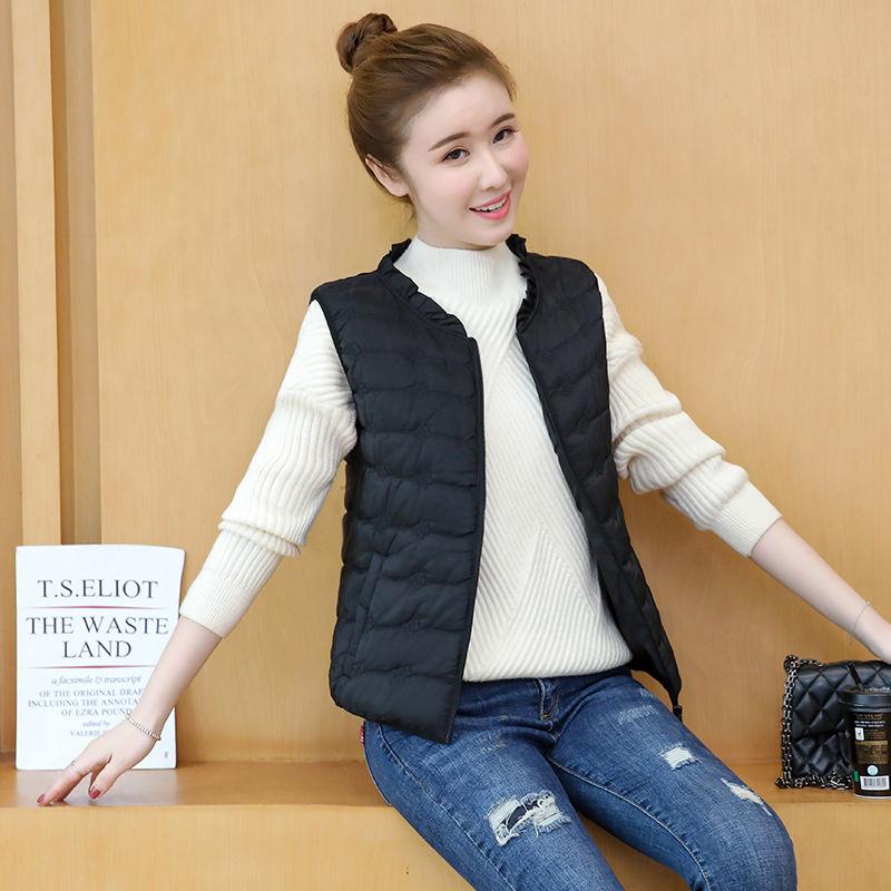 Round Neck Down Cotton Vest Women's Short Light Thin Autumn and Winter Thin Cotton Waistcoat Waistcoat Bread Cotton Vest Jacket