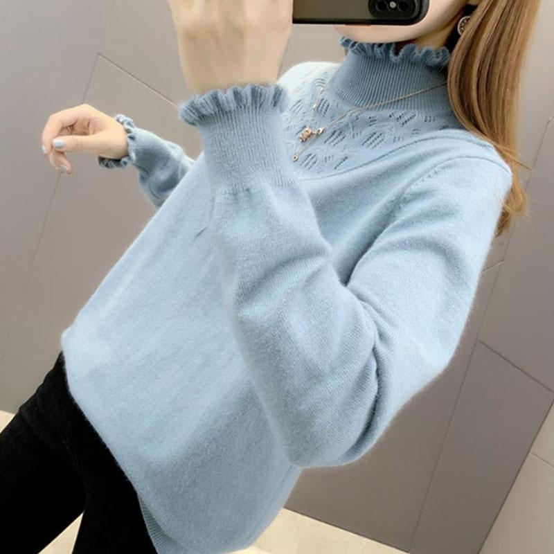 Sweater Autumn/winter Ruffled Half Turtleneck Sweater with Fungus Collar, Women's Bottoming Shirt, Foreign Style