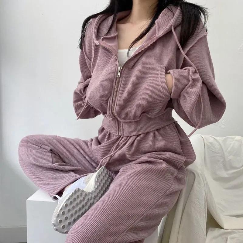 Autumn and Winter Age-reducing Women's Sports Suits Candy-colored Hooded Sweater Coats High-waisted Mopping Pants Casual Sports Suits Yoga Clothes